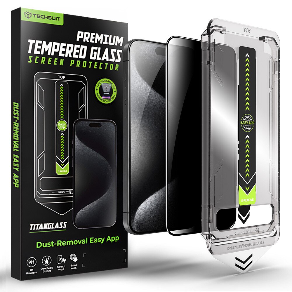 Folie telefon Techsuit TitanGlass FullCover Privacy pentru iPhone 15/16, sticlă securizată