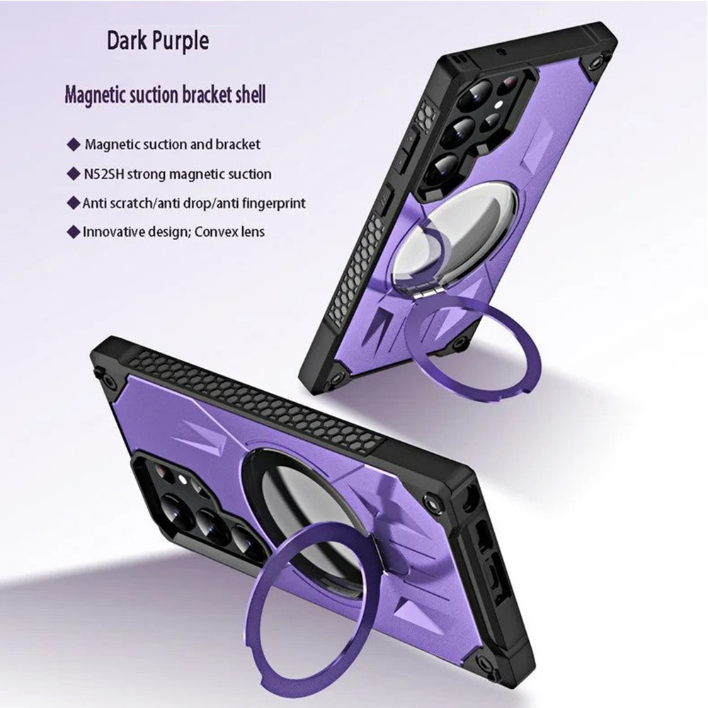 Husa Ring Stand G-Tech, Compatibila cu Samsung Galaxy S22 Ultra, Antisoc Defender, Compatibila cu incarcarea wireless MagSafe, Functie stand, Policarbonat, Mov