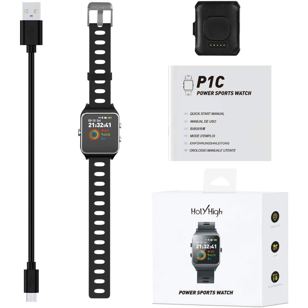 Ceas Smartwatch HolyHigh P1C, HR, GPS, Silicon, IP68, Black