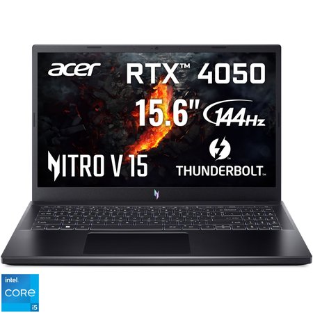 Laptop Gaming Acer Nitro V15 ANV15-51 cu procesor Intel® Core™ i5-13420H pana la 4.60 GHz, 15.6", Full HD, IPS, 144Hz, 16GB DDR5 RAM, 512GB SSD, NVIDIA® GeForce RTX™ 4050 6GB GDDR6, No OS, Black