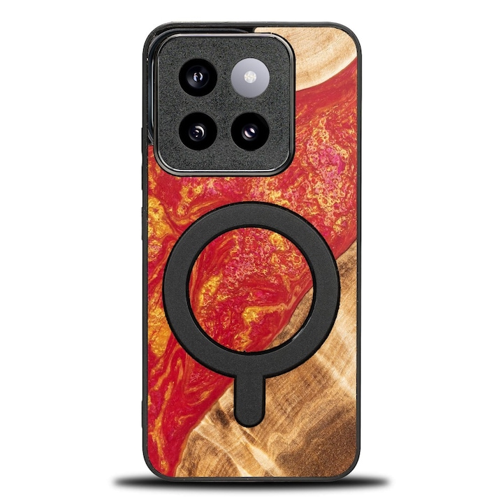 Husa telefon Bewood Unique pentru Xiaomi 14T, din lemn si rasina, 100% protectie, compatibila cu MagSafe, multicolor