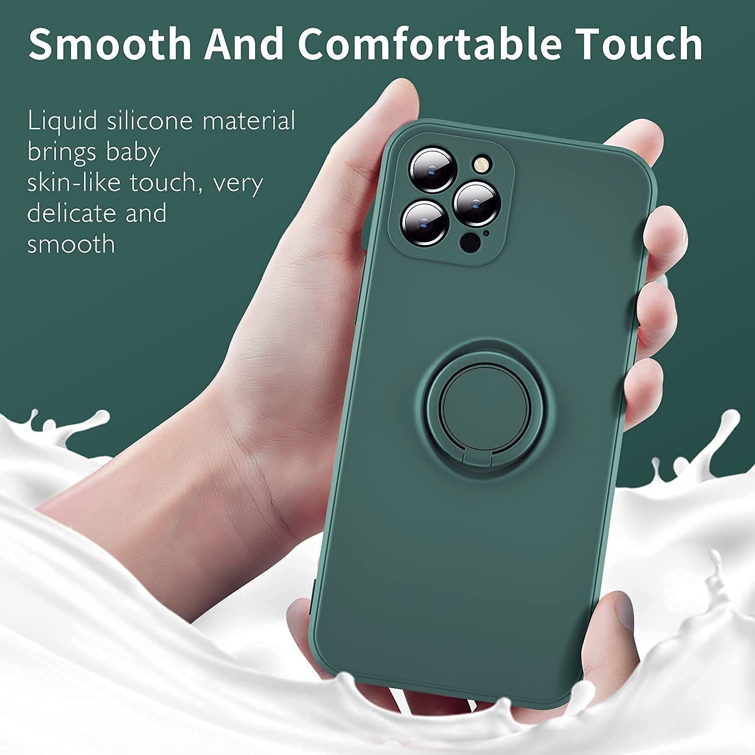 Husa protectie Flippy compatibila cu Apple iPhone 13 Liquid Silicone Ring cu suport rotativ Verde