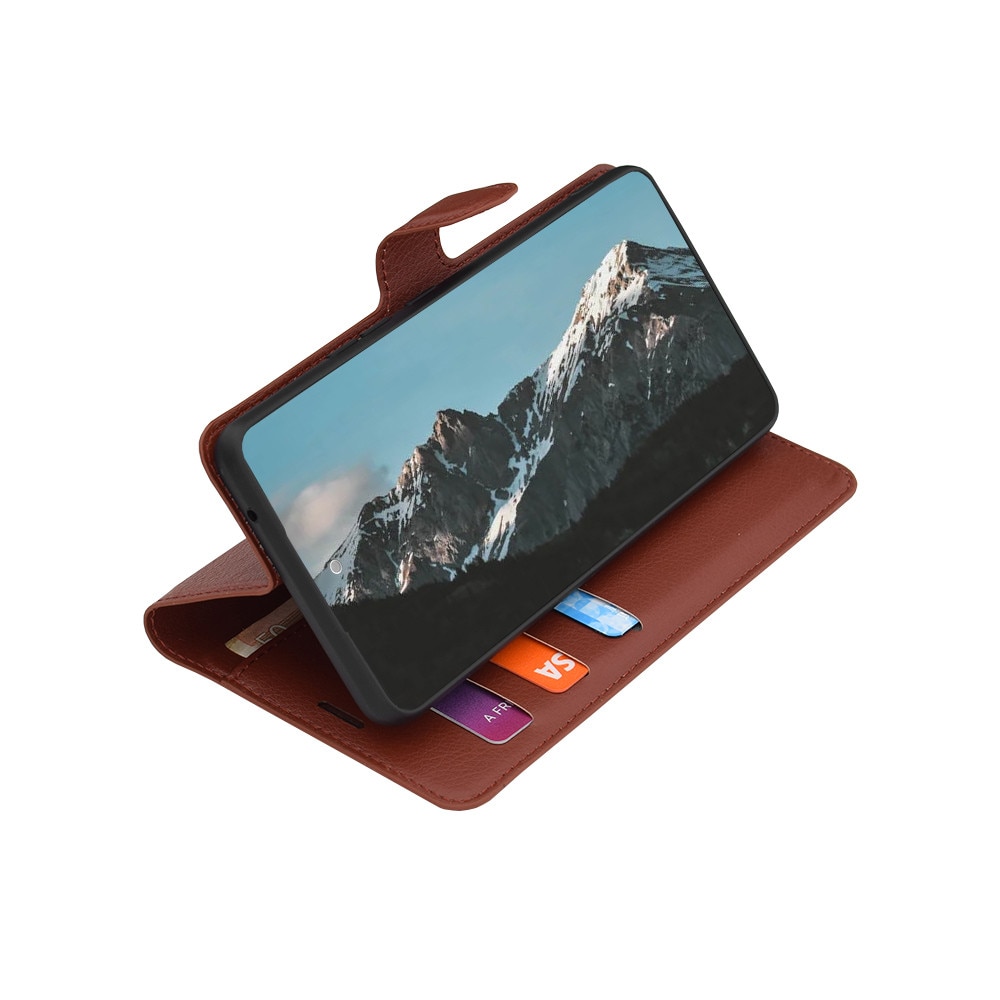 Husa pentru Poco X8 Pro Max tip carte cu inchidere magnetica, compartimente pentru carduri si functie stand, maro