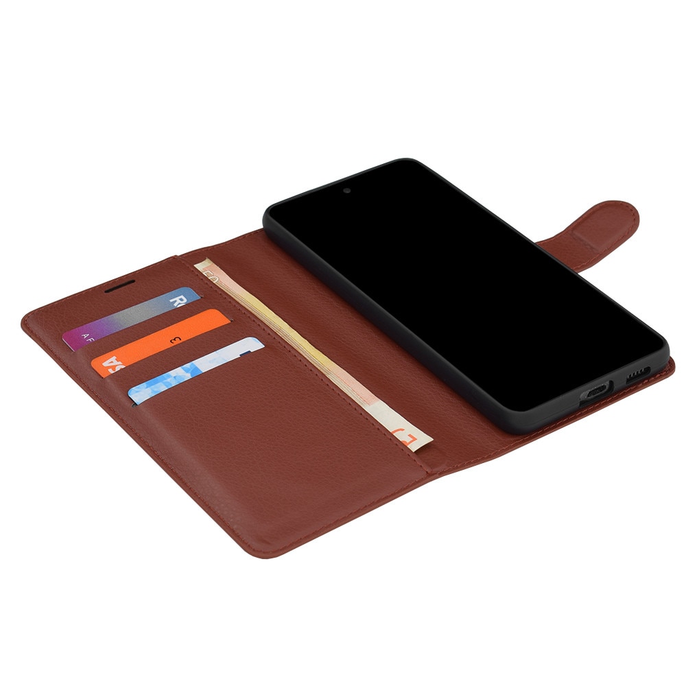 Husa pentru Poco X8 Pro Max tip carte cu inchidere magnetica, compartimente pentru carduri si functie stand, maro
