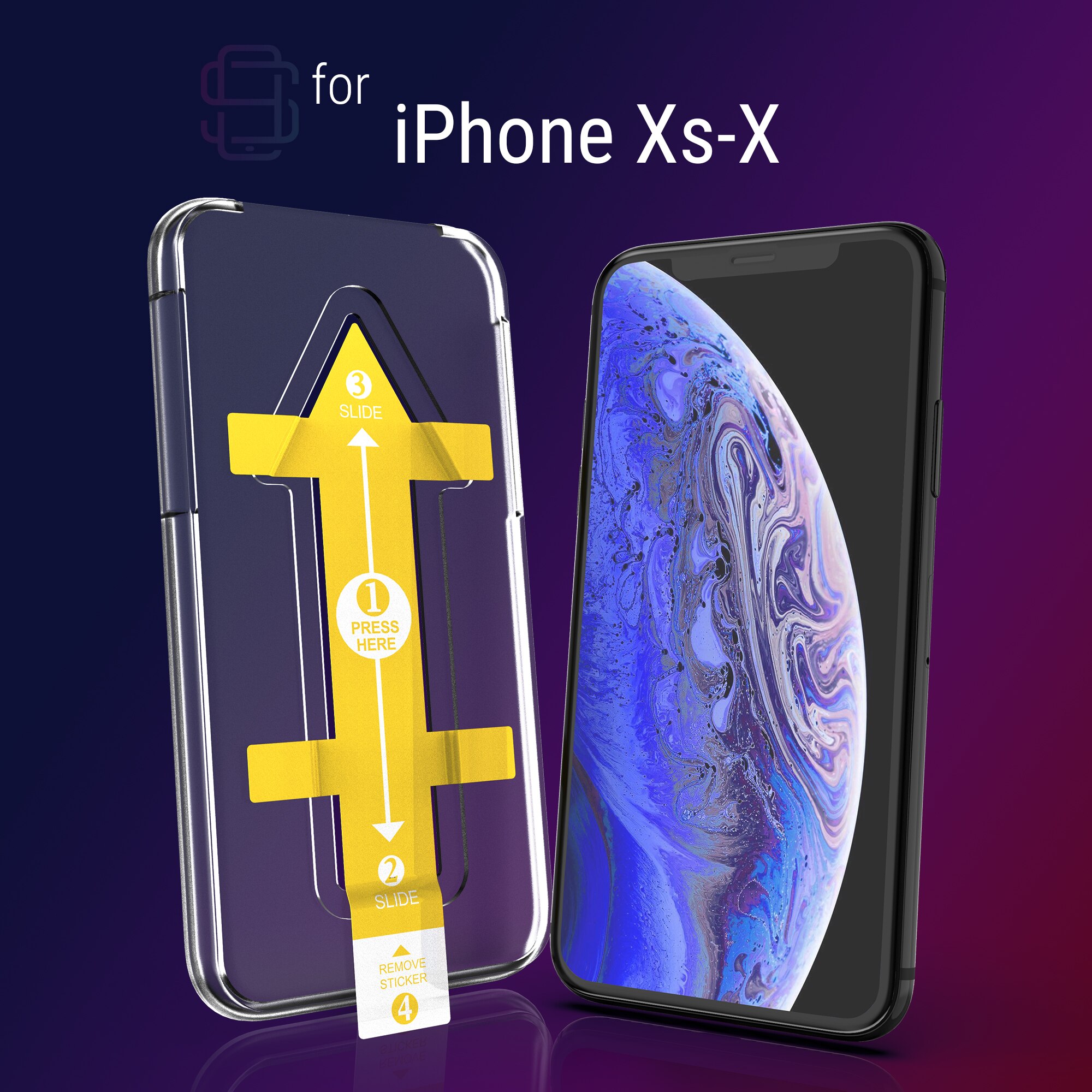 Set 2 Folii sticla pentru iPhone XS / X, Full Cover 3D, DefenSlim, instalare usoara si rapida cu dispozitiv de potrivire automata in 30 sec cu Easy Install Kit patentat, protectie telefon
