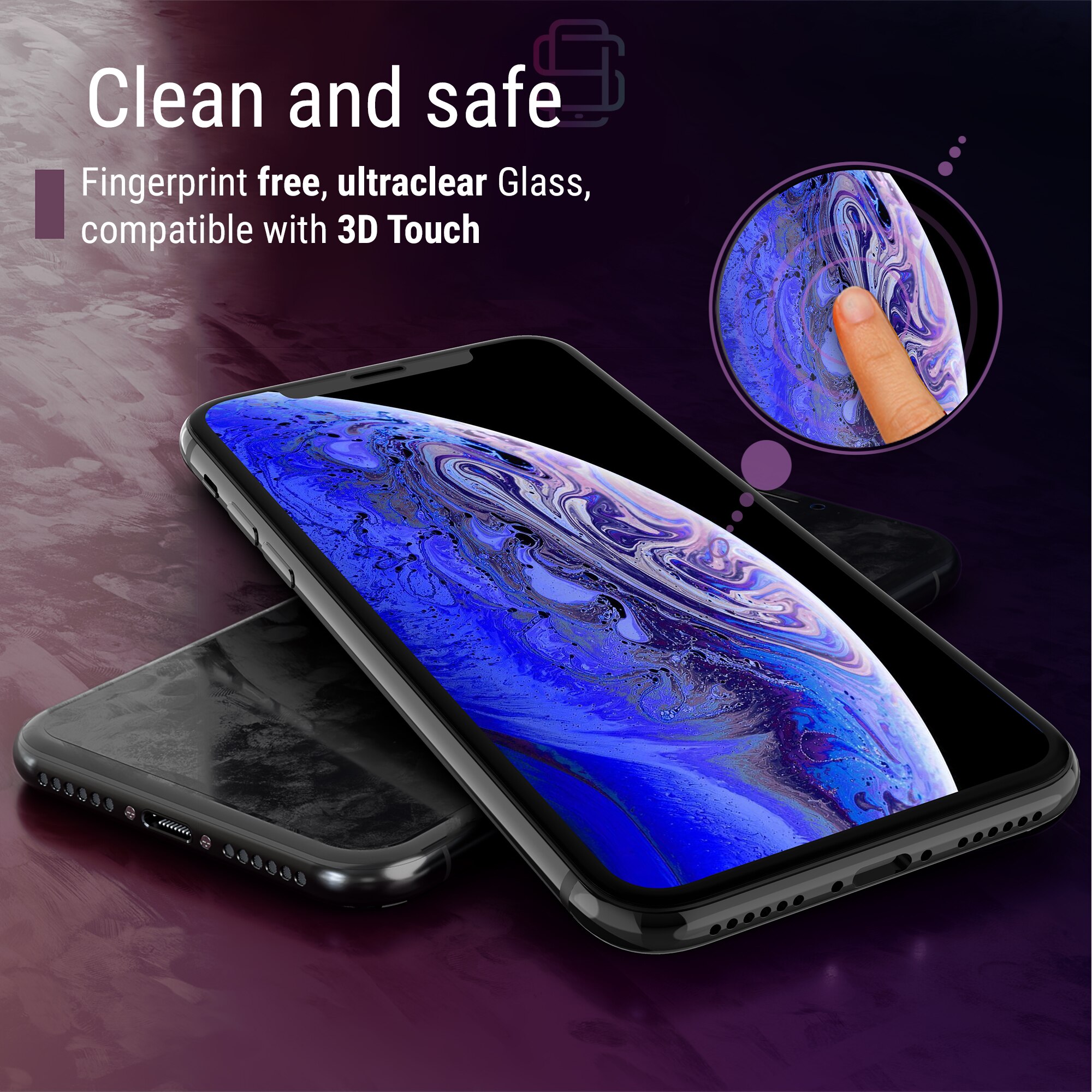 Set 2 Folii sticla pentru iPhone XS / X, Full Cover 3D, DefenSlim, instalare usoara si rapida cu dispozitiv de potrivire automata in 30 sec cu Easy Install Kit patentat, protectie telefon