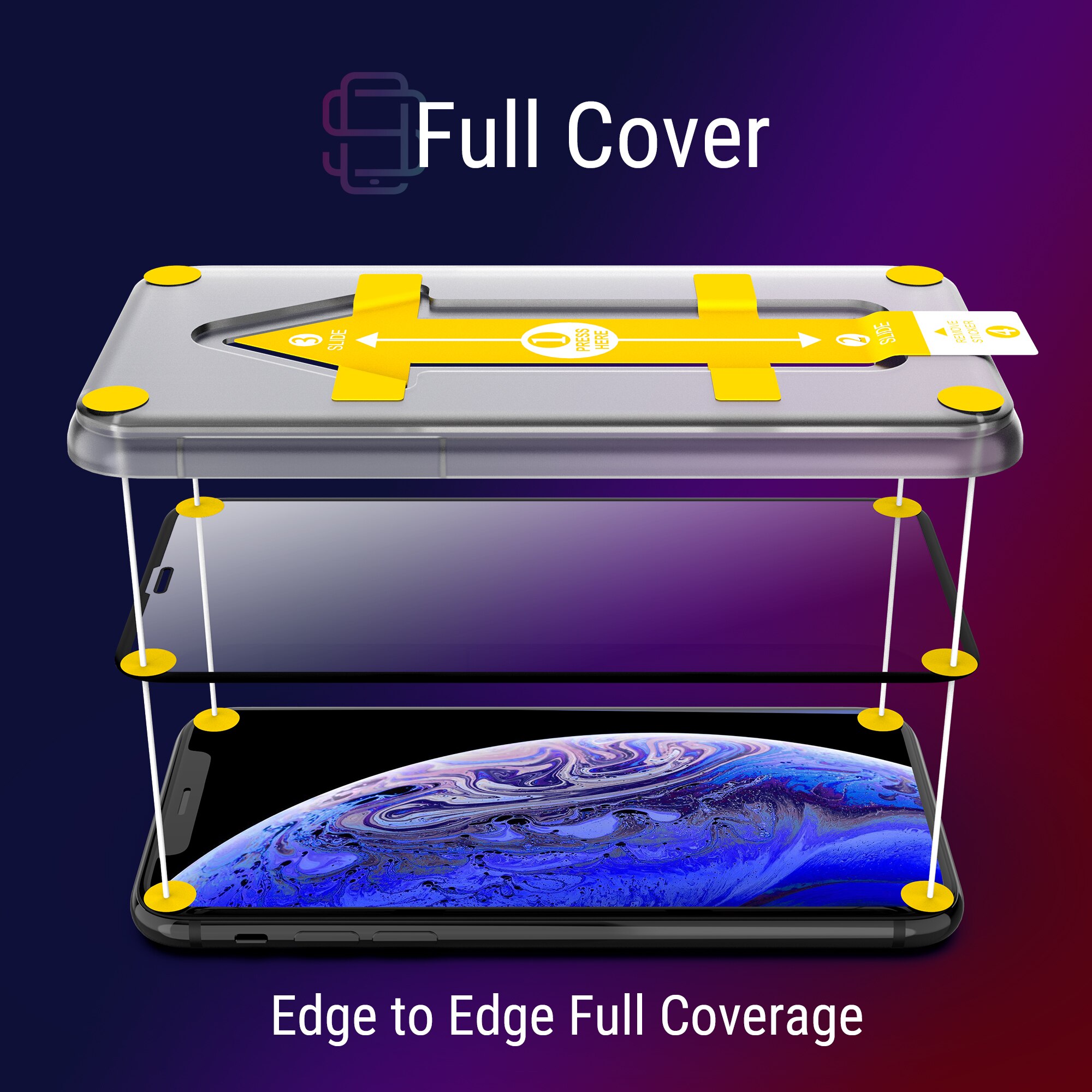 Set 2 Folii sticla pentru iPhone XS / X, Full Cover 3D, DefenSlim, instalare usoara si rapida cu dispozitiv de potrivire automata in 30 sec cu Easy Install Kit patentat, protectie telefon
