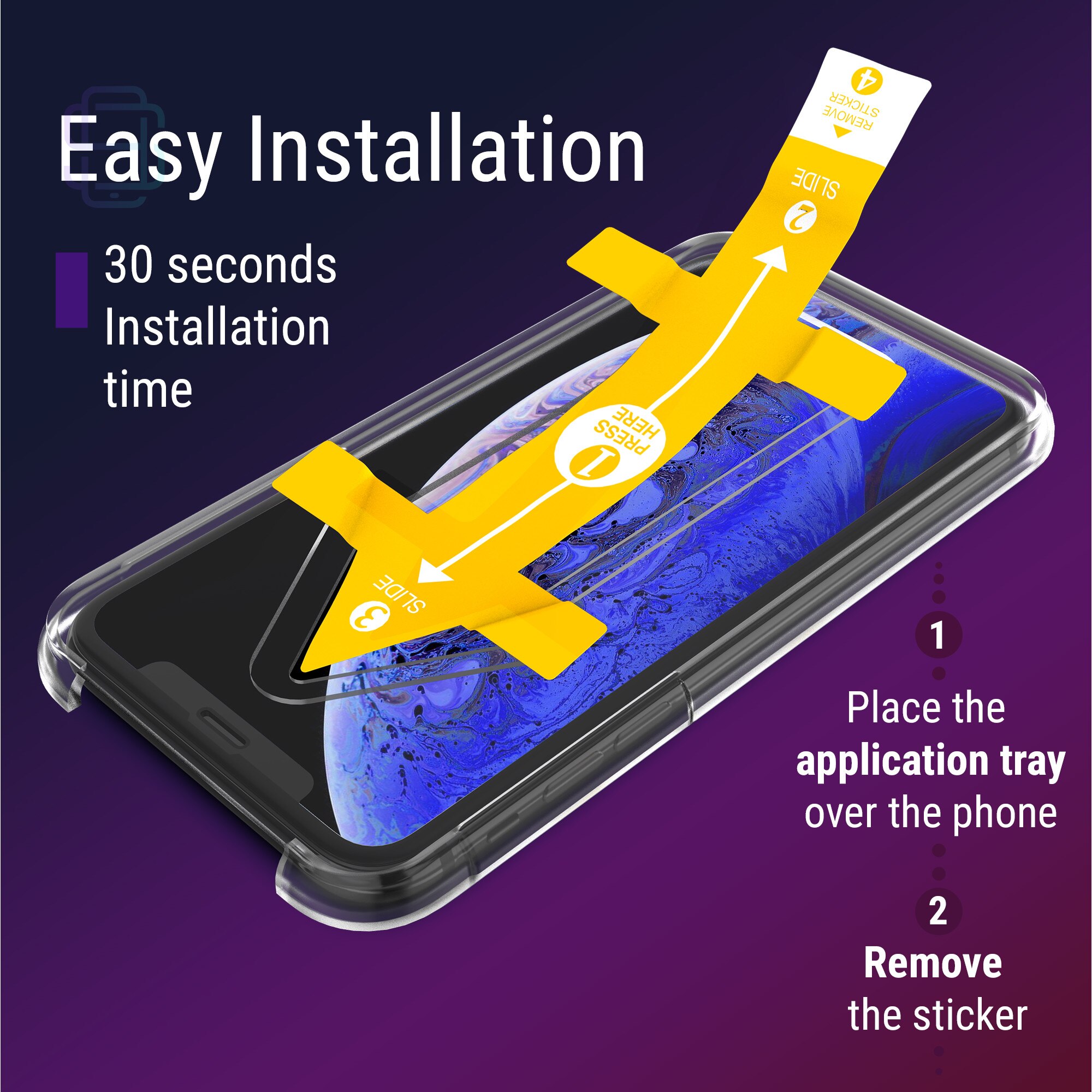 Set 2 Folii sticla pentru iPhone XS / X, Full Cover 3D, DefenSlim, instalare usoara si rapida cu dispozitiv de potrivire automata in 30 sec cu Easy Install Kit patentat, protectie telefon