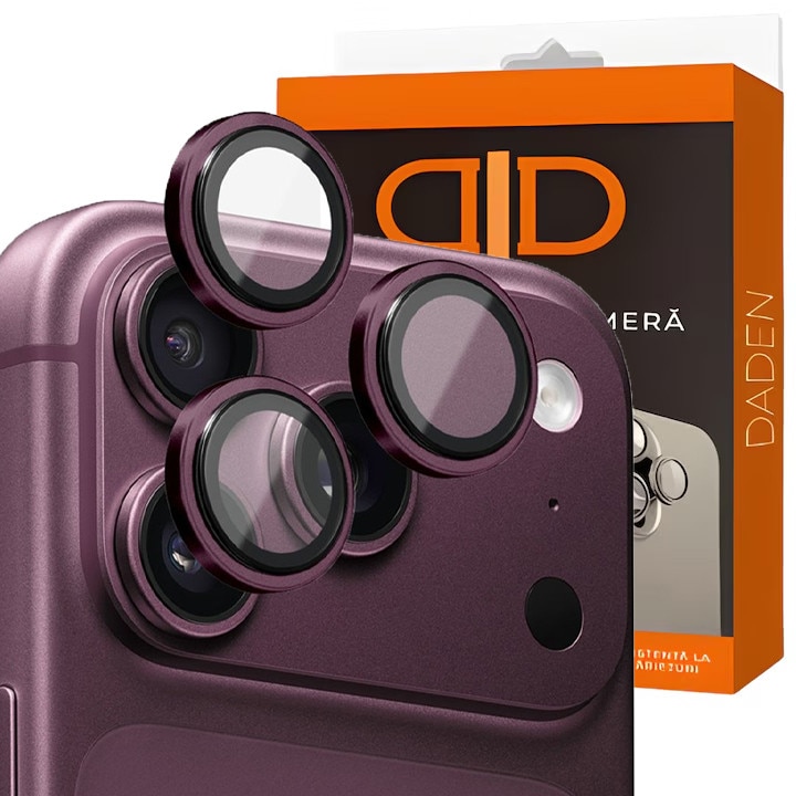 Folie Camera din sticla pentru iPhone 18 Pro Max, Full Cover, Protectie Profesionala, Daden, Ultra Rezistenta, Calitate Premium, Mov/Burgundiu