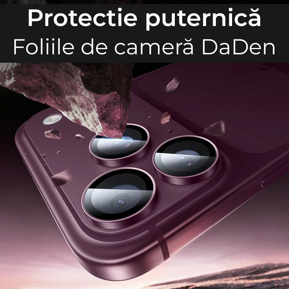 Folie Camera din sticla pentru iPhone 18 Pro Max, Full Cover, Protectie Profesionala, Daden, Ultra Rezistenta, Calitate Premium, Mov/Burgundiu