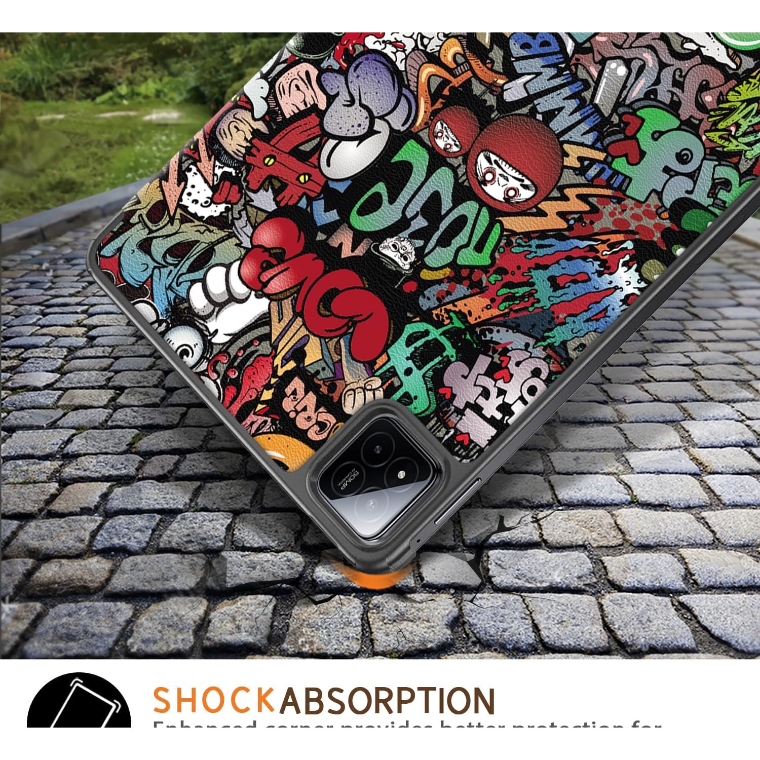 Husa Sigloo pentru tableta Xiaomi Pad 7 7 Pro/ 8/ 8 Pro, 11.2" (2024) – Slim, Tri-Fold Magnetic, Piele Ecologica, Suport Stand, Antisoc – model Graffiti