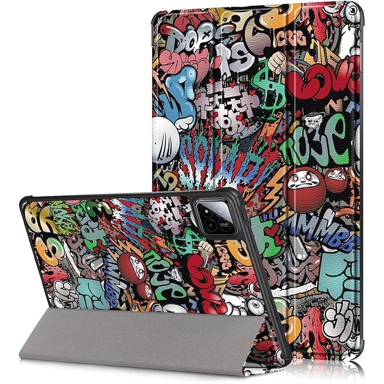 Husa Sigloo pentru tableta Xiaomi Pad 7 7 Pro/ 8/ 8 Pro, 11.2" (2024) – Slim, Tri-Fold Magnetic, Piele Ecologica, Suport Stand, Antisoc – model Graffiti