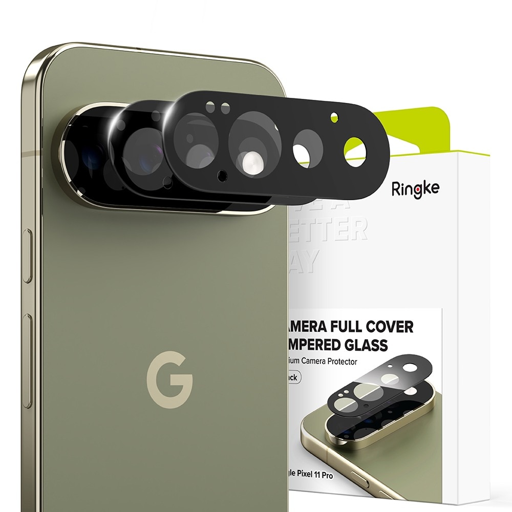 Set 2x Folie Camera pentru Google Pixel 11 Pro Ringke Full cover Glass, Aplicator automat, Instalare usoara, Protectie ridicata, Calitate Premium, Negru
