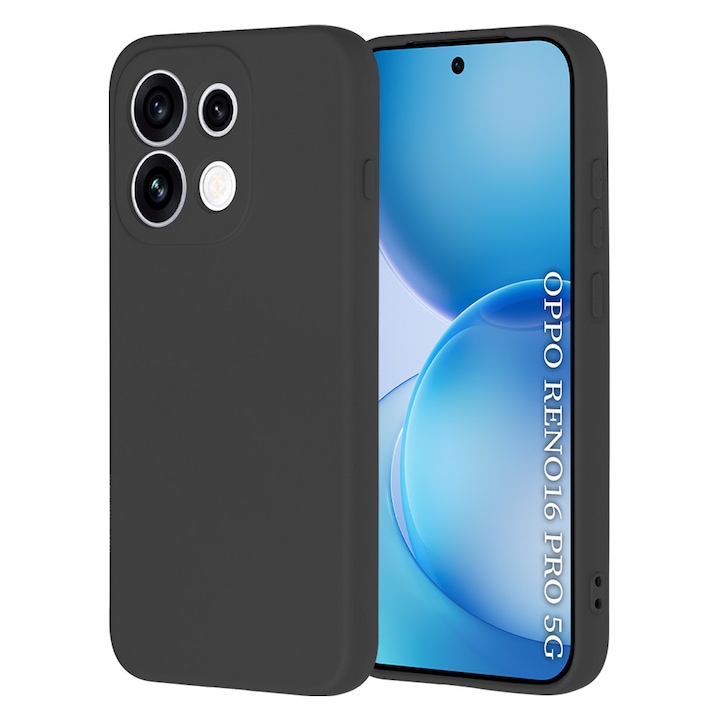 Husa pentru Oppo Reno 16 Pro 5G Liquid Silicone, subtire, captusita cu microfibra, anti amprenta, protectie camera foto, negru