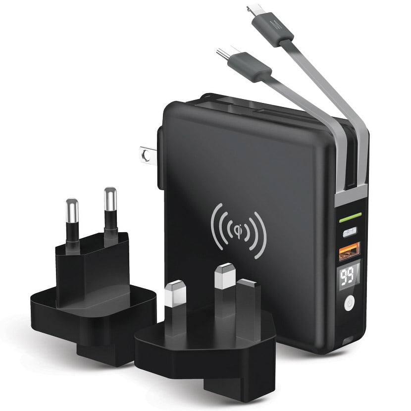 Incarcator Travel 5in1 20W, MicroUSB/ USB-C/ Lightning, Wireless Charging 15W, Powerbank 10000mAh, Black