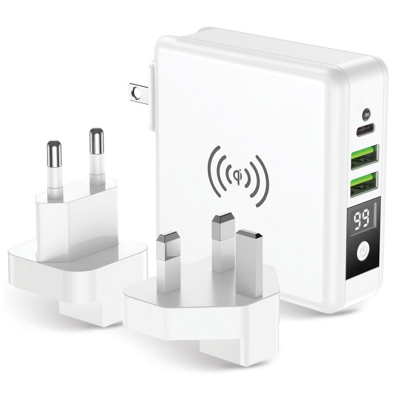 Incarcator Travel 4in1, 15W, 2xUSB, USB-C, Wireless Charging 5W, Powerbank 8000mAh, White