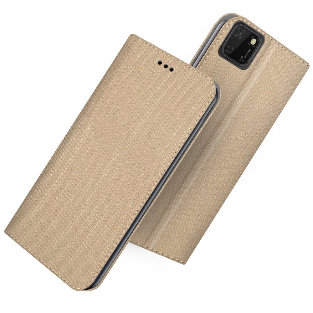 Husa G-Tech tip carte, premium book, inchidere magnetica, Huawei Y5P, Auriu