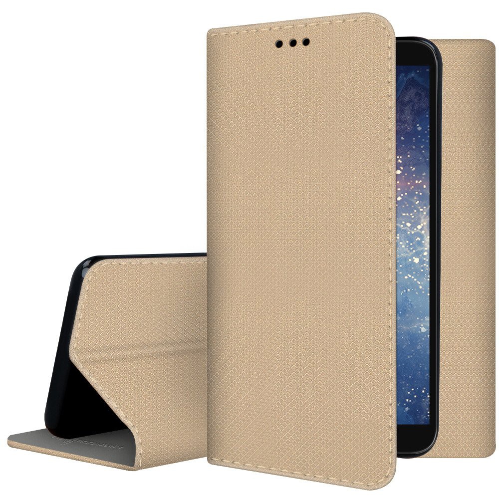Husa G-Tech tip carte, premium book, inchidere magnetica, Huawei Y5P, Auriu