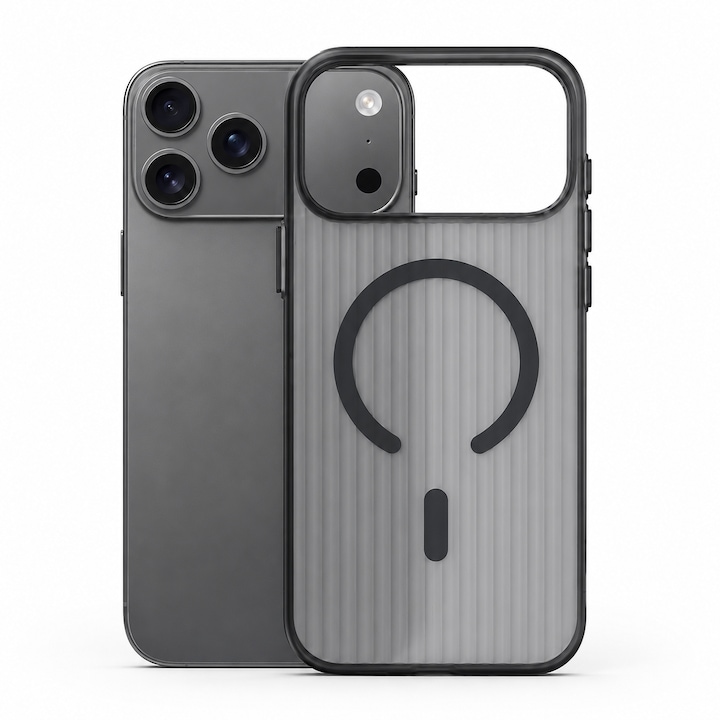 Husa pentru Apple iPhone 17 Pro Max, MagSafe, Slim si Usoara, Spate Mat Translucid, Textura Ondulata Antiderapanta, Negru