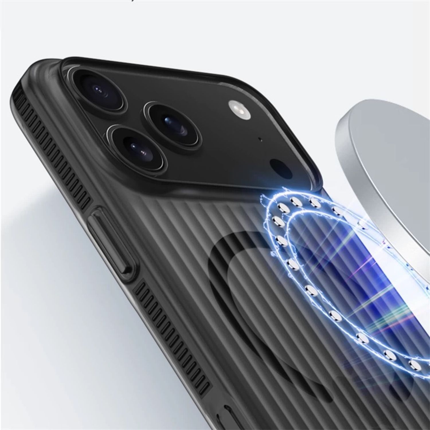 Husa pentru Apple iPhone 17 Pro Max, MagSafe, Slim si Usoara, Spate Mat Translucid, Textura Ondulata Antiderapanta, Negru
