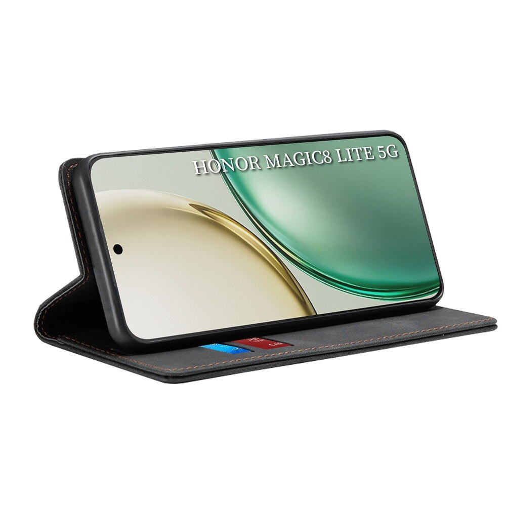 Husa pentru Honor Magic 8 Lite DaDen® Tip Carte, Confy Cover, Suport card, Functie de Stand si Inchidere Magnetica, Protectie Sporita, Piele ecologica, Negru