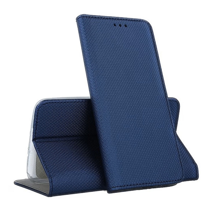 Husa Flip din Piele compatibila cu Huawei Mate 20 Lite, Texture Design, Inchidere Magnetica, Smart Soft Close, Tip Carte, Buzunar Portofel, Albastru