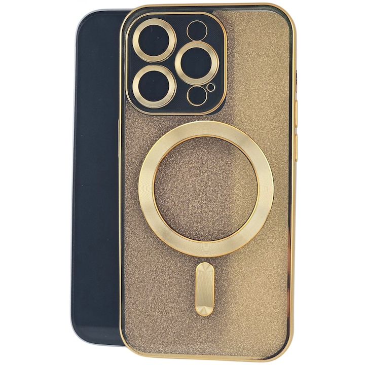 Husa de Protectie 2 in 1, Flippy, pentru Apple iPhone 14 Pro, Compatibila MagSafe, Magnetica, cu Protectie Lentila, din TPU, Auriu