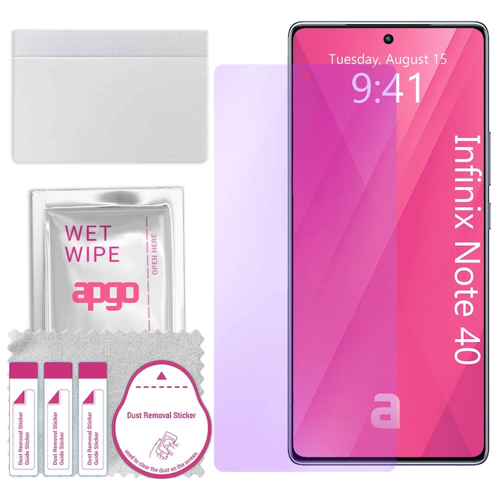 Sticla de protectie ANTI-BLUE apgo pentru Infinix Note 40 – sticla hibrida, securizata pentru display, lucioasa, pro flexible Hybrid Glass, 9H, full glue