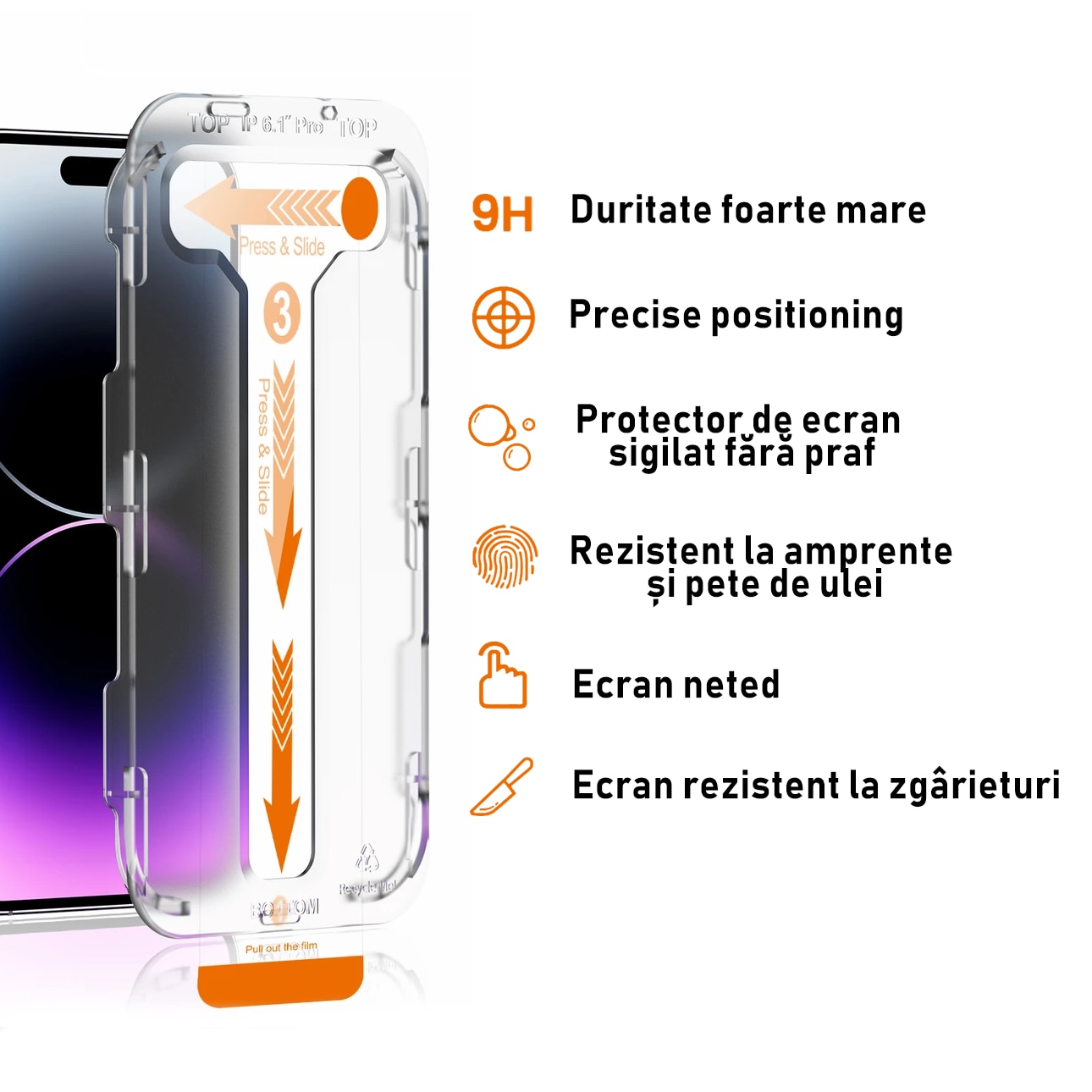 Protector de ecran din sticla premium pentru iPhone XS Max/11 Pro Max, acoperire pe tot ecranul, cu aplicator, instalare usoara si rapida, cu adaptor automat, Mohave, transparent