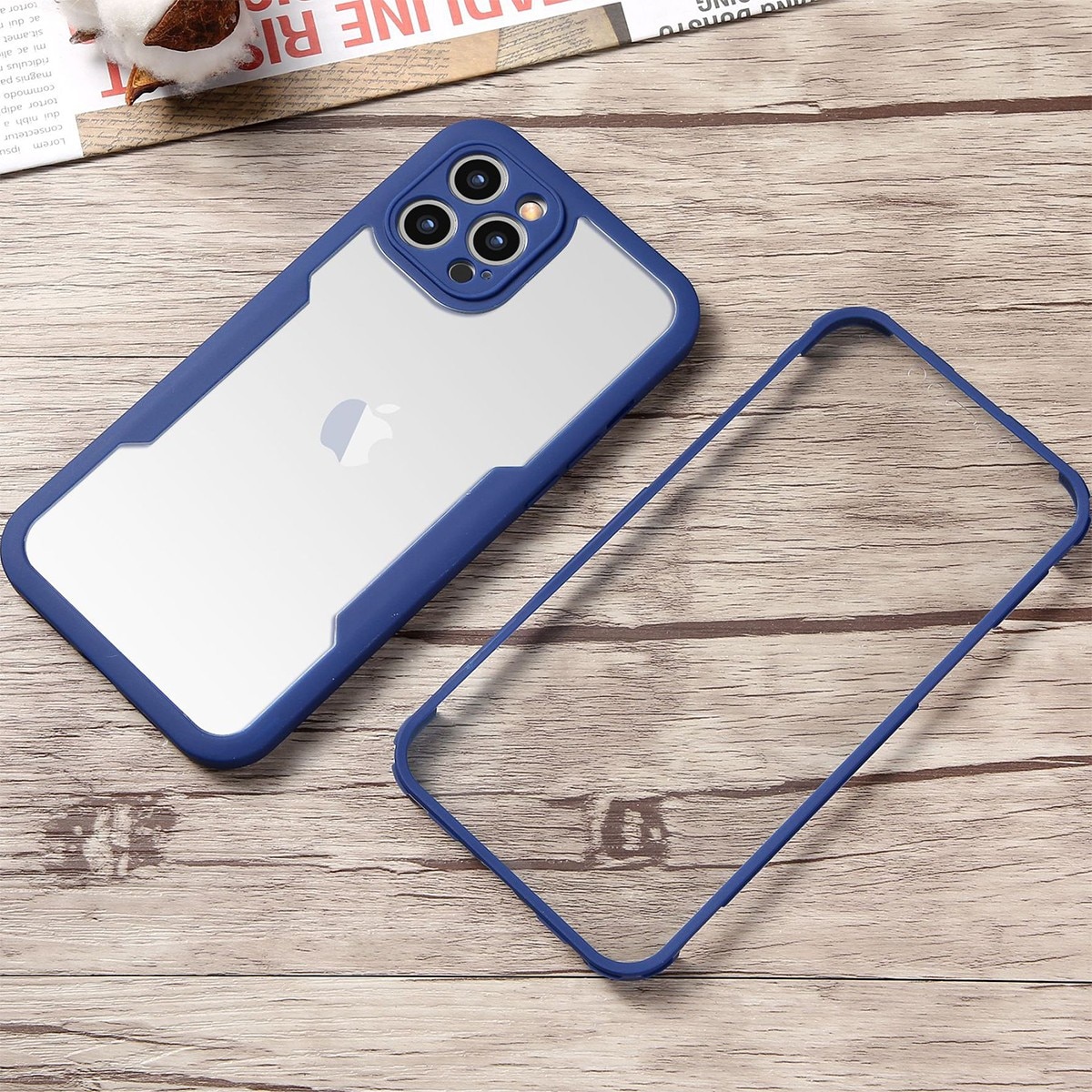 Husa Max Defence pentru Samsung Galaxy S22 Plus, Flippy, Bumper Albastru, Fata Dubla Transparenta, Protectie Antisoc Full 360