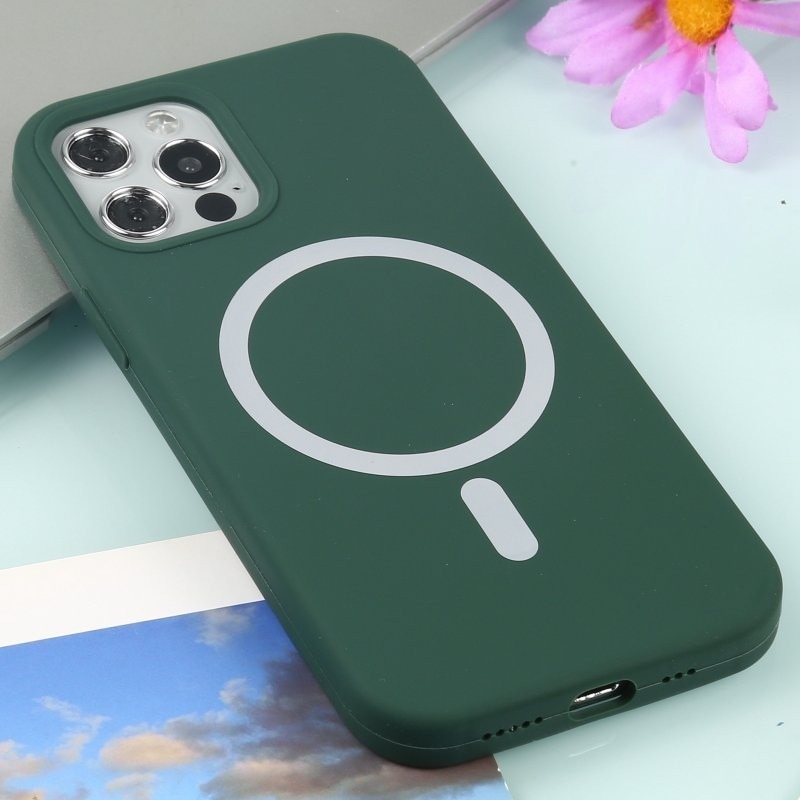 Husa MagSafe liquid large hole magnetic shell pentru Apple iPhone 11, Full Cover, Liquid Silicone, Magnetica, Incarcare Wireless, Flippy, Verde