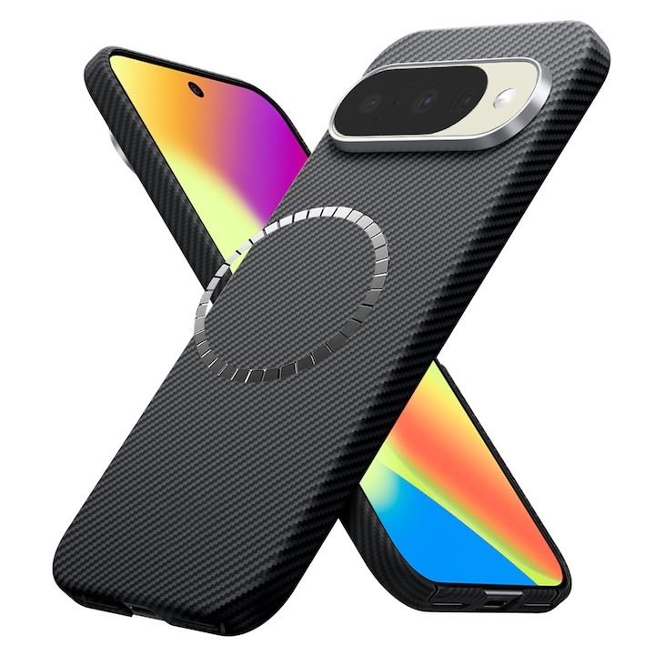 Husa pentru Google Pixel 10 / Pixel 10 Pro DaDen din fibra de Kevlar, MagSafe Integrat, Protectie antisoc, Design slim, Negru