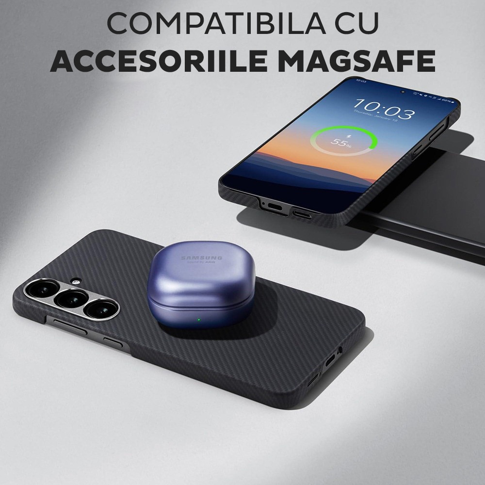 Husa pentru Google Pixel 10 / Pixel 10 Pro DaDen din fibra de Kevlar, MagSafe Integrat, Protectie antisoc, Design slim, Negru
