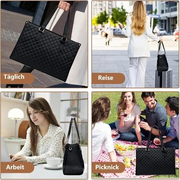 Geanta 2-in-1 pentru laptop si pranz, piele sintetica matlasata, compartiment termoizolant etans cu separator pliabil, pentru laptop 15,6 inch, khaki