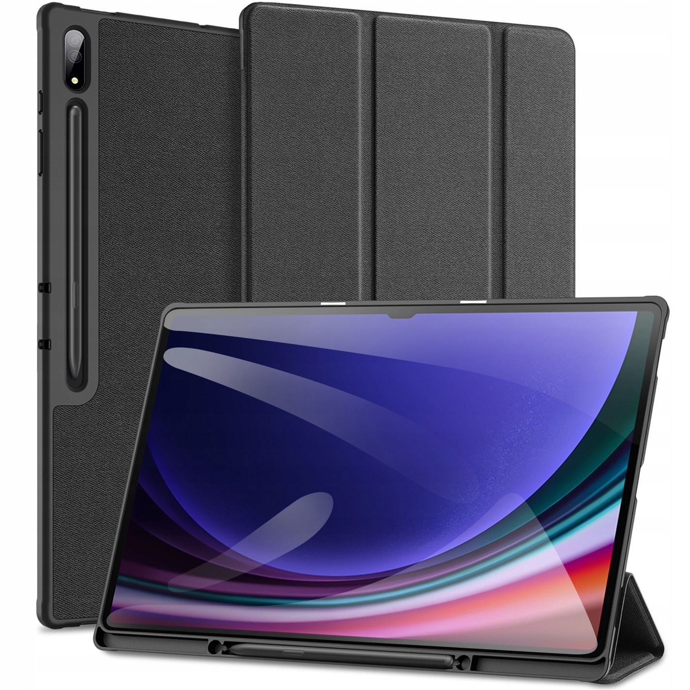 Husa cu clapeta Dux Ducis Domo pentru Samsung Galaxy Tab S10 Ultra / S9 Ultra / S8 Ultra 14,6, policarbonat si material textil, functie stand pentru vizionare si scris, negru, cod JSHFOV2Y6U