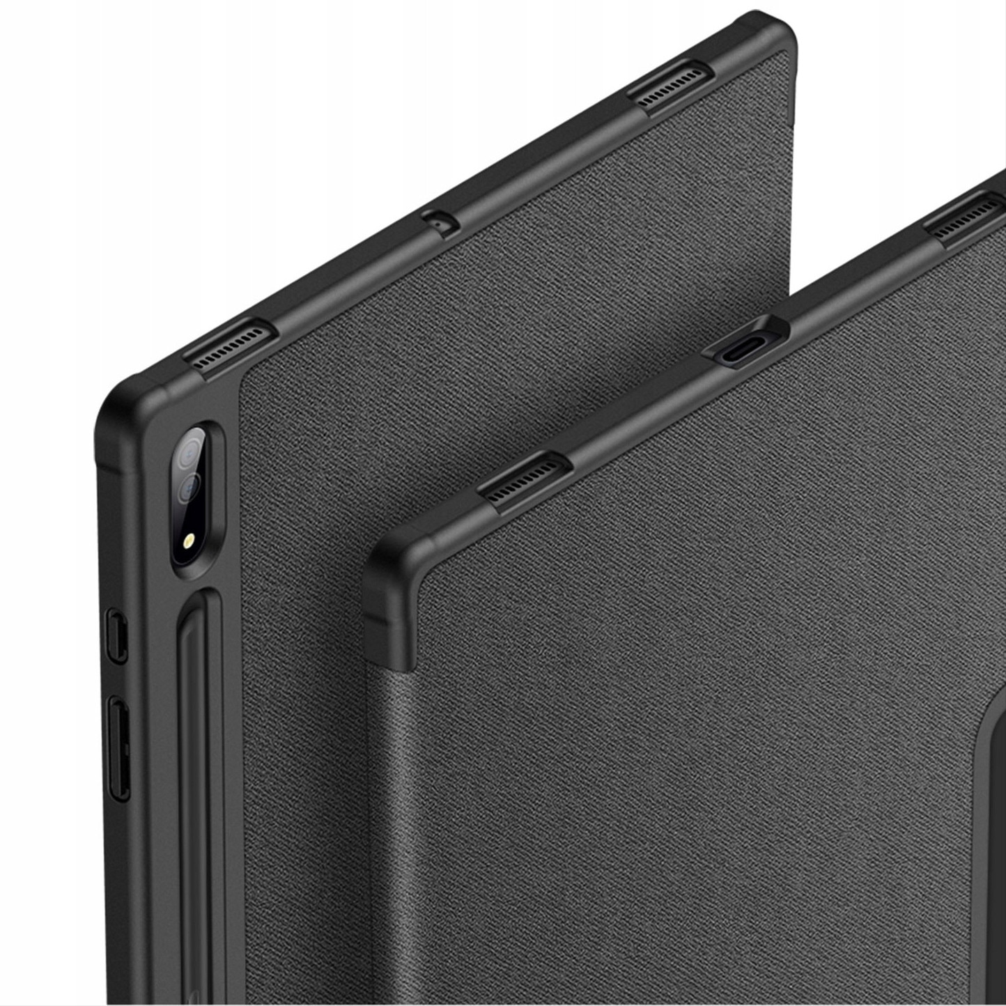 Husa cu clapeta Dux Ducis Domo pentru Samsung Galaxy Tab S10 Ultra / S9 Ultra / S8 Ultra 14,6, policarbonat si material textil, functie stand pentru vizionare si scris, negru, cod JSHFOV2Y6U