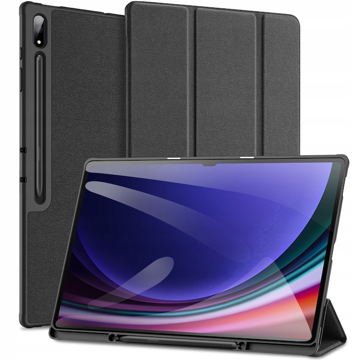 Husa cu clapeta Dux Ducis Domo pentru Samsung Galaxy Tab S10 Ultra / S9 Ultra / S8 Ultra 14,6, policarbonat si material textil, functie stand pentru vizionare si scris, negru, cod JSHFOV2Y6U