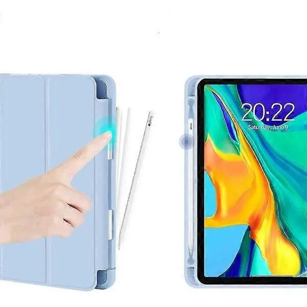 Husa Smart Cover pentru iPad Pro 12.9, PRE-CJk0515-26-0825-2175, cu suport reglabil si loc pentru Apple Pencil, interior din microfibra, albastru deschis