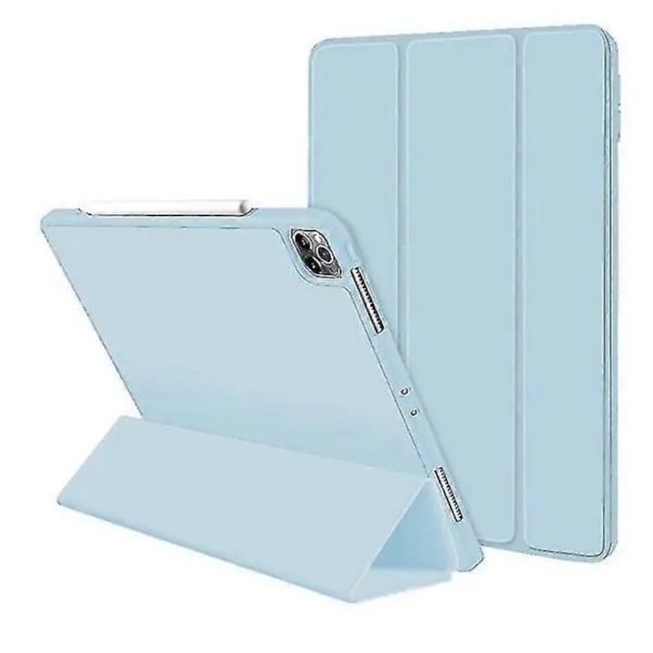 Husa Smart Cover pentru iPad Pro 12.9, PRE-CJk0515-26-0825-2175, cu suport reglabil si loc pentru Apple Pencil, interior din microfibra, albastru deschis