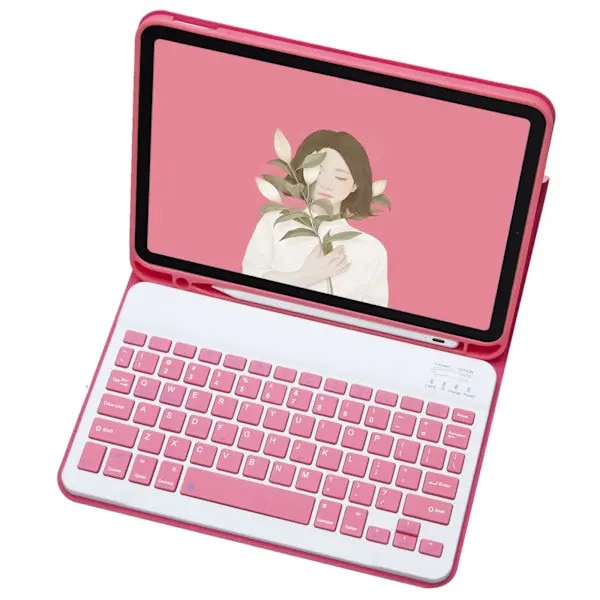 Husa cu tastatura Bluetooth pentru iPad A16 (11th/10th generation) PRE-CJk0515-26-0825-3578, compatibila cu modelele A3354/A3355/A3356/A2696/A2757/A2777/A3162, exterior PU + interior TPU, slim folio cu suport reglabil, roz