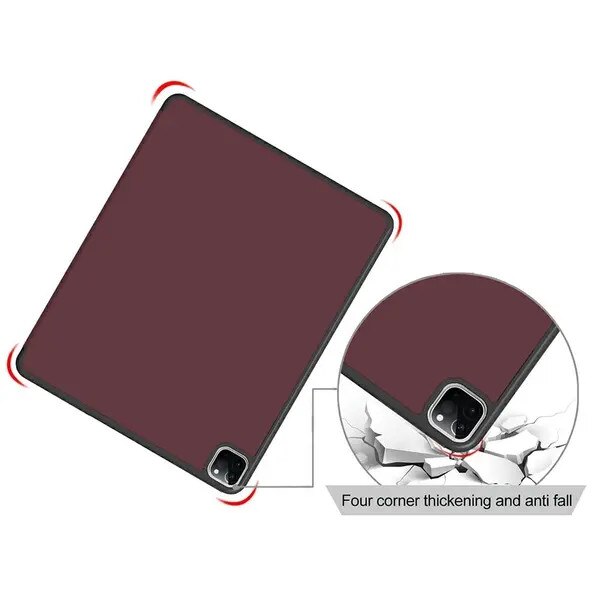 Husa flip din PU pentru iPad Pro 12.9 (2021/2020) cu suport tri-fold, buzunar pentru stylus, miez TPU cu structura tip fagure, visiniu