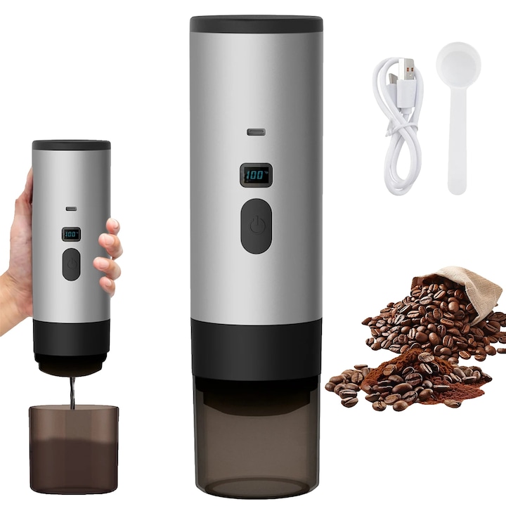Cafetiere 3-in-1, sistem de preparare versatil, USB-C reincarcabil, gri stelar, 120ml