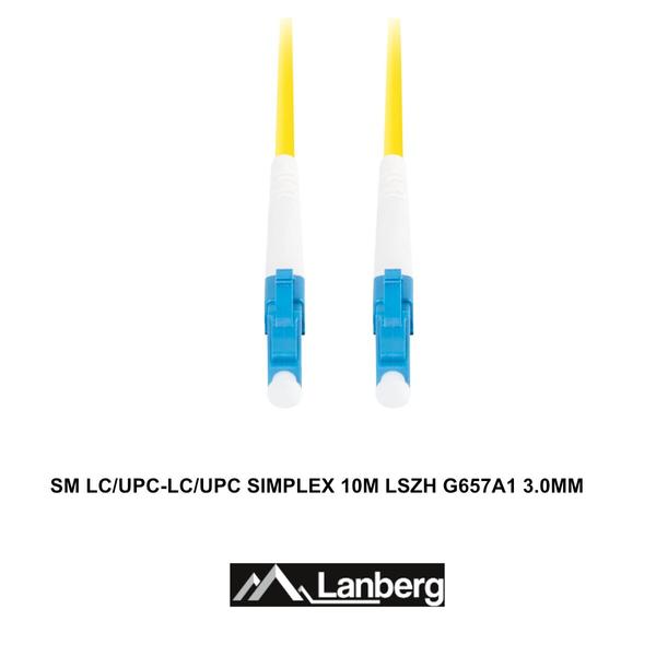 Cablu retea fibra optica cu lungime 10 m si conectori LC/UPC-LC/UPC, Lanberg Z43313, SM, SIMPLEX 3.0MM G657A1 LSZH, Galben