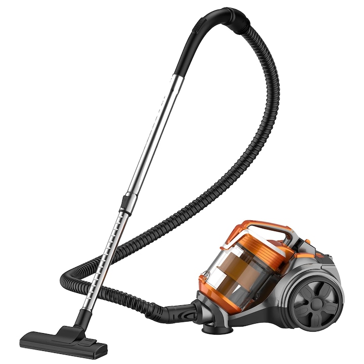 Aspirator cilindric 3600W, putere de aspiratie puternica, sistem fara sac, set complet, 46x29.5x29cm