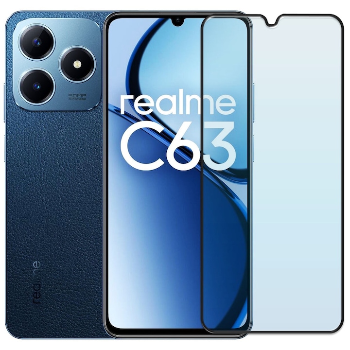 Folie din sticla securizata pentru Realme C63, HAMSTERBOX Glass Shield, Protectie completa ecran, Full face, Aplicare rapida, Case Friendly, Transparenta