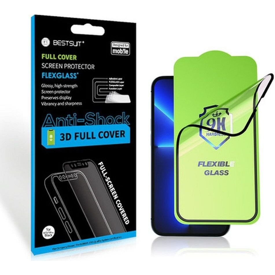 Folie protectie telefon Bestsuit, sticla hibrid flexibila 5D, neagra, 0.38mm, set complet de aplicare