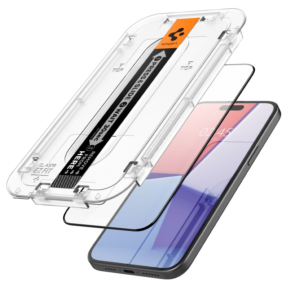 Folie pentru Apple iPhone 15, Full display, Sticla, Spigen, Transparenta