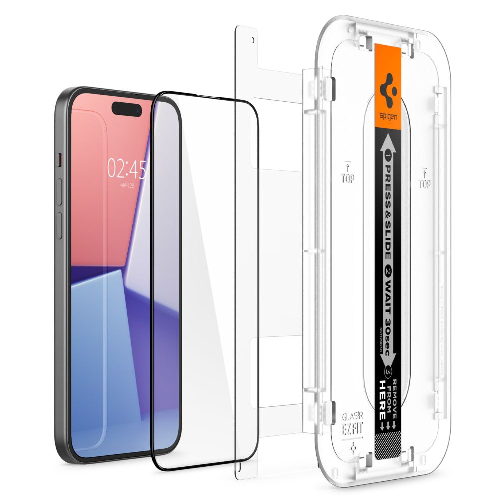 Folie pentru Apple iPhone 15, Full display, Sticla, Spigen, Transparenta