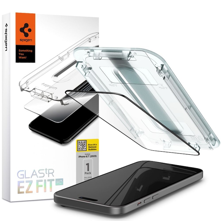Folie pentru Apple iPhone 15, Full display, Sticla, Spigen, Transparenta