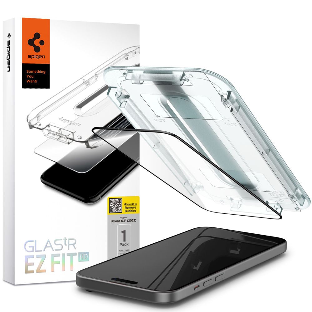 Folie pentru Apple iPhone 15, Full display, Sticla, Spigen, Transparenta